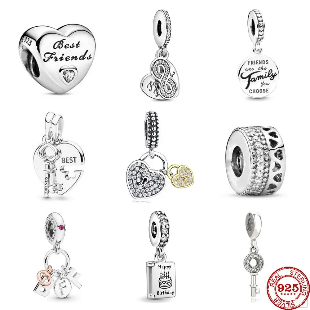 Best Friends Heart &amp Key Pendant Birthday Card Friend Are Family Dangle Charm fit Pandora charms silver 925 original bracelets |