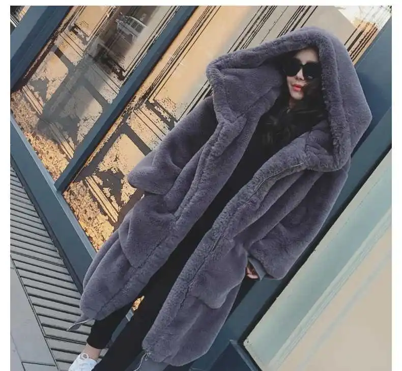 Повседневное стильное зимнее женское плотное длинное пальто из искусственного меха плюшевого мишки Новое модное женское пальто