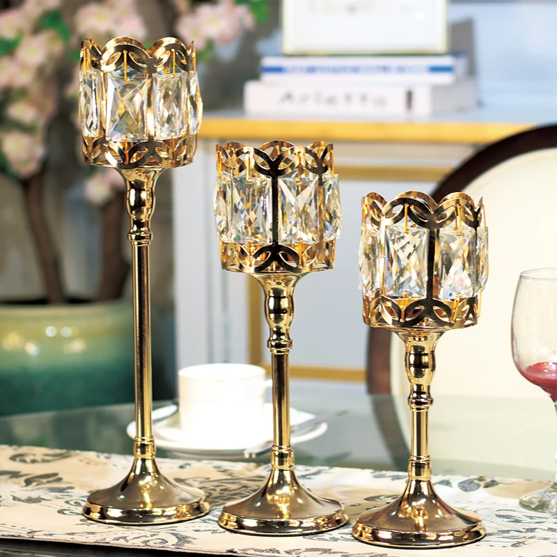 Nordic Glass Candlestick Crystal Gold Wedding Household Romantic Lights Ins Centre De Table Mariage Candlelight Dinner FC144 | Дом и сад