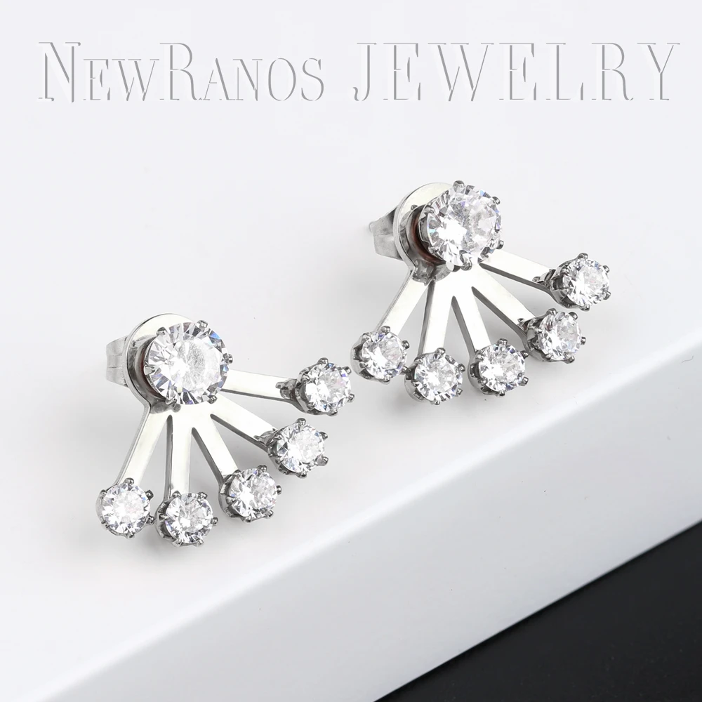 Серьги-гвоздики из нержавеющей стали с натуральным кристаллом