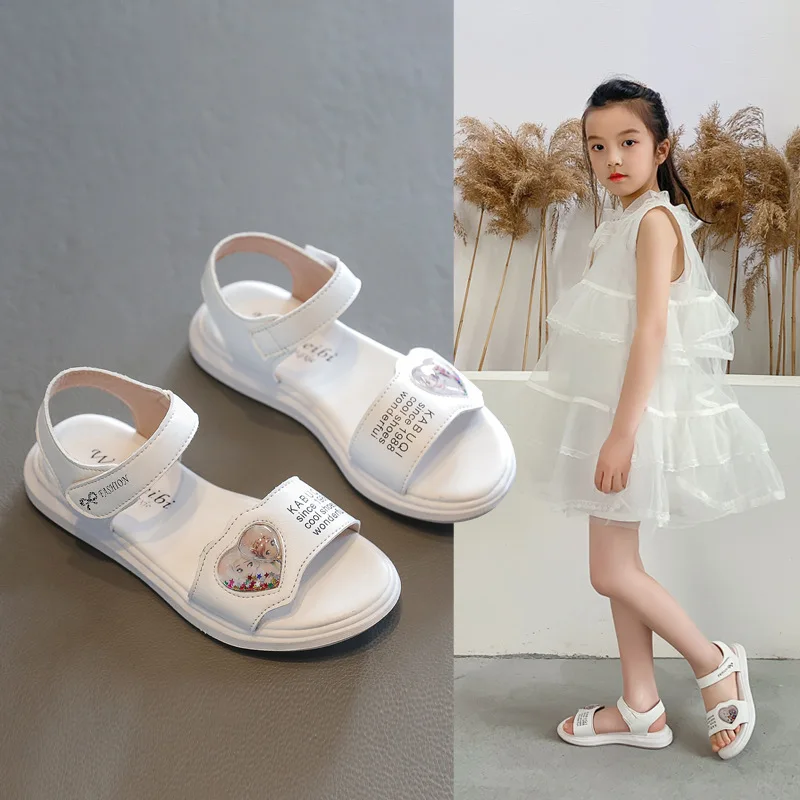 Сандалии детские с бантом пляжная обувь для девочек плоская подошва летние туфли