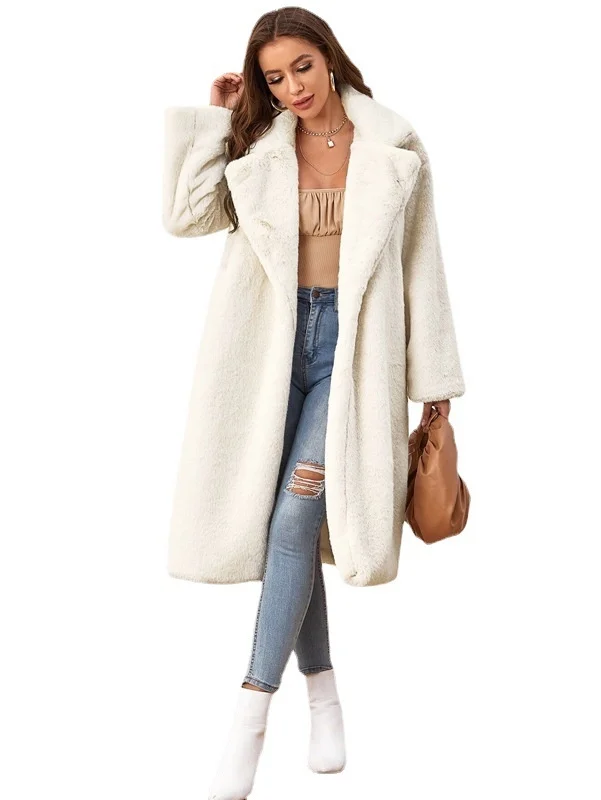 

2021 Imitation Rabbit Fur Coat Skin Tone Medium Long Lapel Fashion Sete Women's Wear Temperament Furry Young, Warm Harajuku
