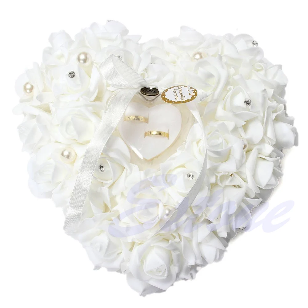 

Elegant Rose Wedding Favors Heart Shaped Gift Ring Box Pillow Cushion Decoration