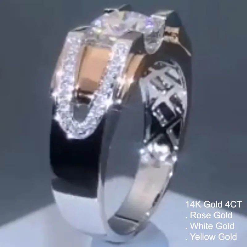 Мужское кольцо с бриллиантом 14 к белое золото 4 карат муассант Круглый v-образный