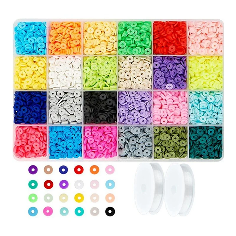 

Clay Beads,6mm Flat Round Polymer Heishi Beads with Elastic and Container Box Jewelry Making for Necklace Bracelet Make
