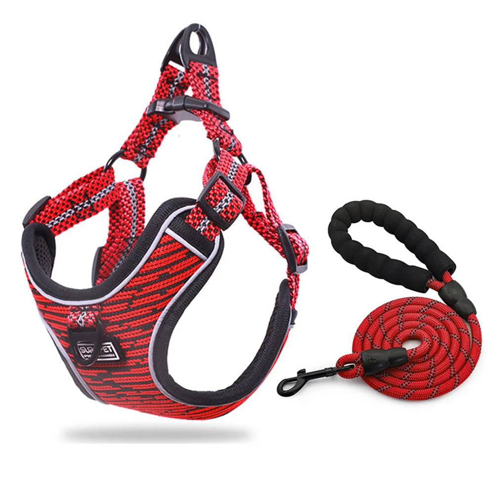 

Dog Harness Pet Adjustable Vest Collar Reflective Walking Lead Chest Strap with Leash Puppy Large Dogs Breathable Harness