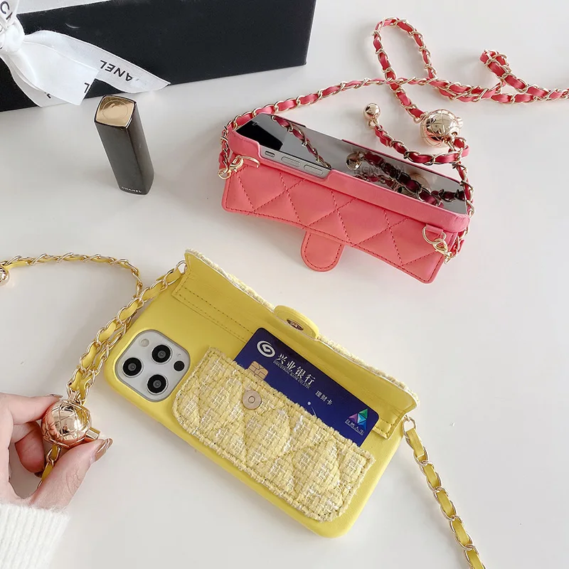 2021 luxury brand gold ball chain strip crossbody card bag case for iphone13 12 11 pro xs max xr 7 8 plus cover phone accessory free global shipping