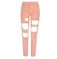 pink orange jeans women high street fashion bf style high waist loose denim capris beggar hole pants women xs xxxl