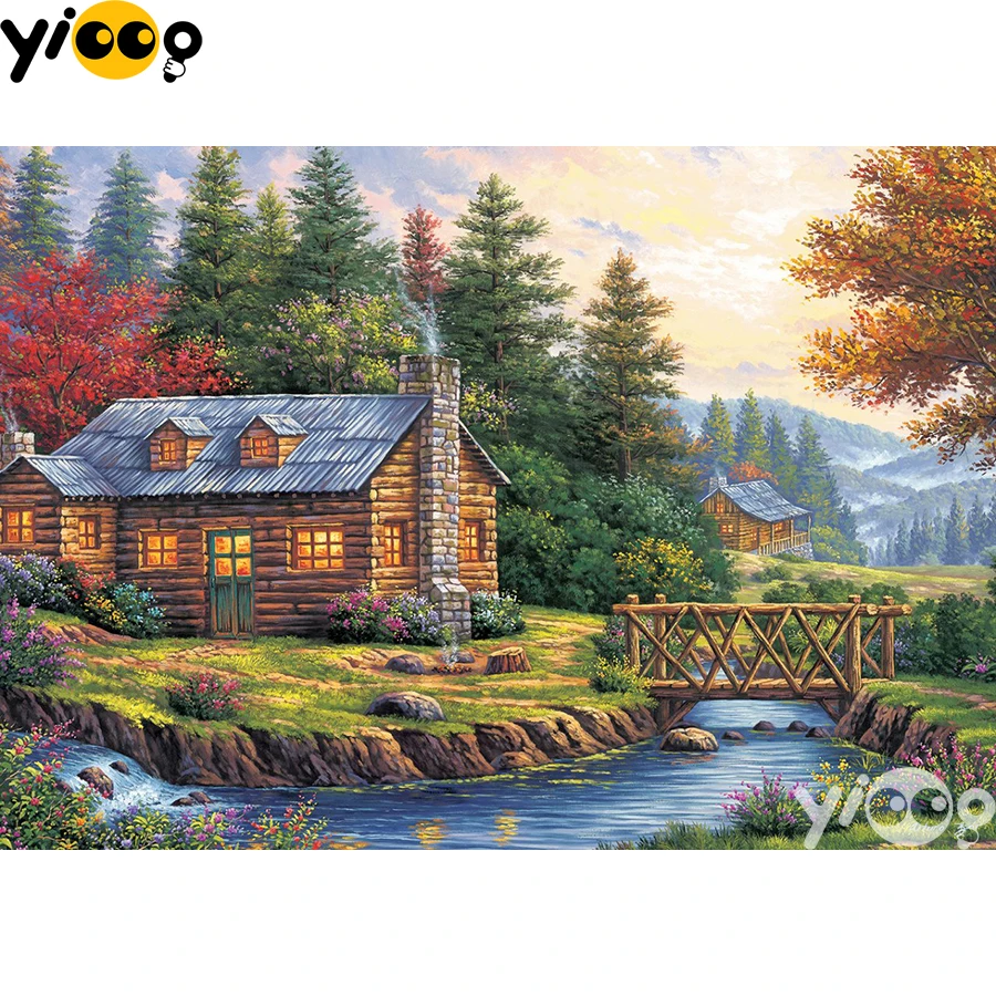 

Full Square/Round Drill Diamond Painting Cross Stitch Embroidery Cabin in the Forest Rhinestone Mosaic Home Decor Gift BX1667