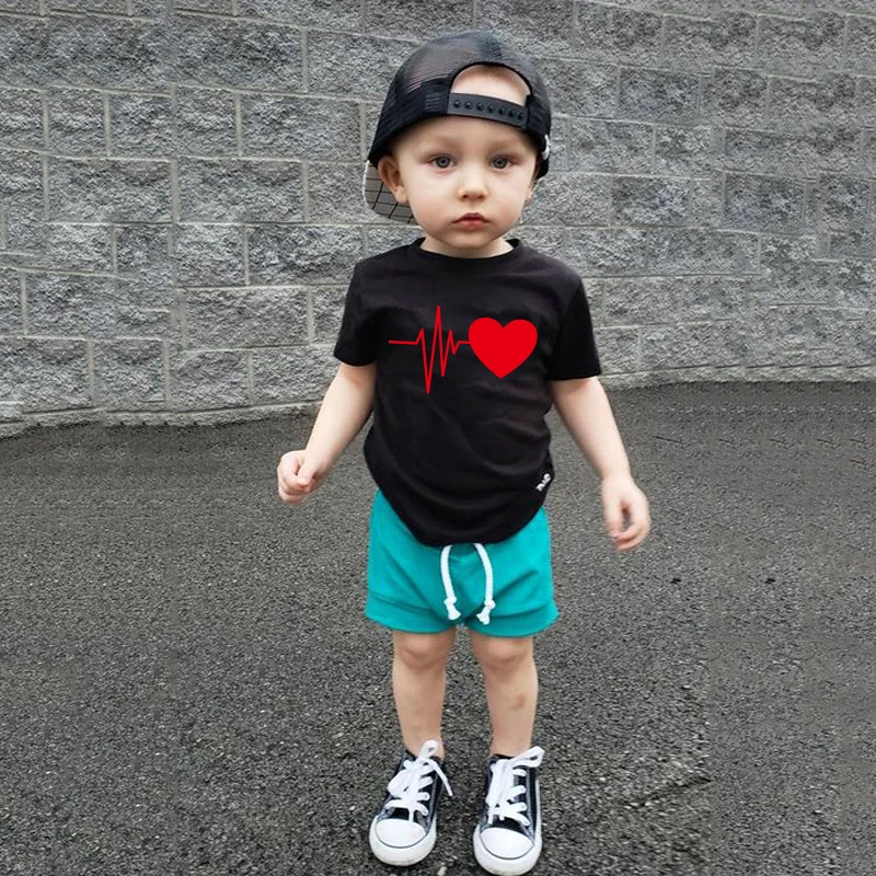 100% хлопковая одинаковая семейная одежда с изображением сердечного ритма