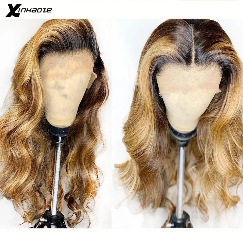 

Honey Blonde Dark Roots Brazilian Human Hair 13x4 Lace Front Wig Ombre 1B 27 Lace Front Wigs Body Wave Pre Plucked Lace Wigs