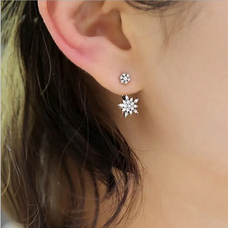 

Fine Fashion Silver Color Sweet Stud Earrings Snowflakes Elegant Jewelry Female Woman Charm Accessories Girls Gifts SE086