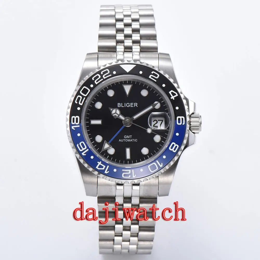 BLIGER 40 мм часы Мужские автоматические механические Роскошные GMT Кристалл сапфир