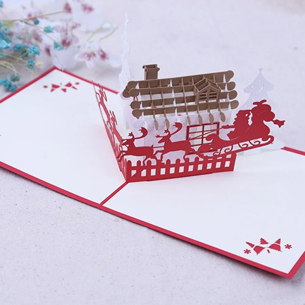 Deer And House Christmas Card Creative 3D Handmade Greeting Cards Gift For Friends/Children/Lovers |