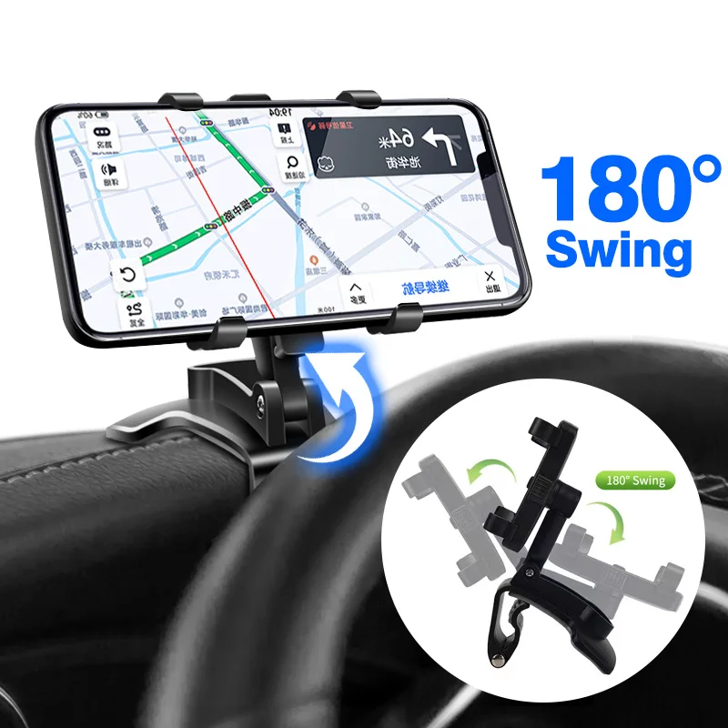 

Auto Locking Dashboard Car Phone Holder 180 Degree Multifunctional GPS Navigation Fixed Bracket Mobile Phone Mount Support Clip