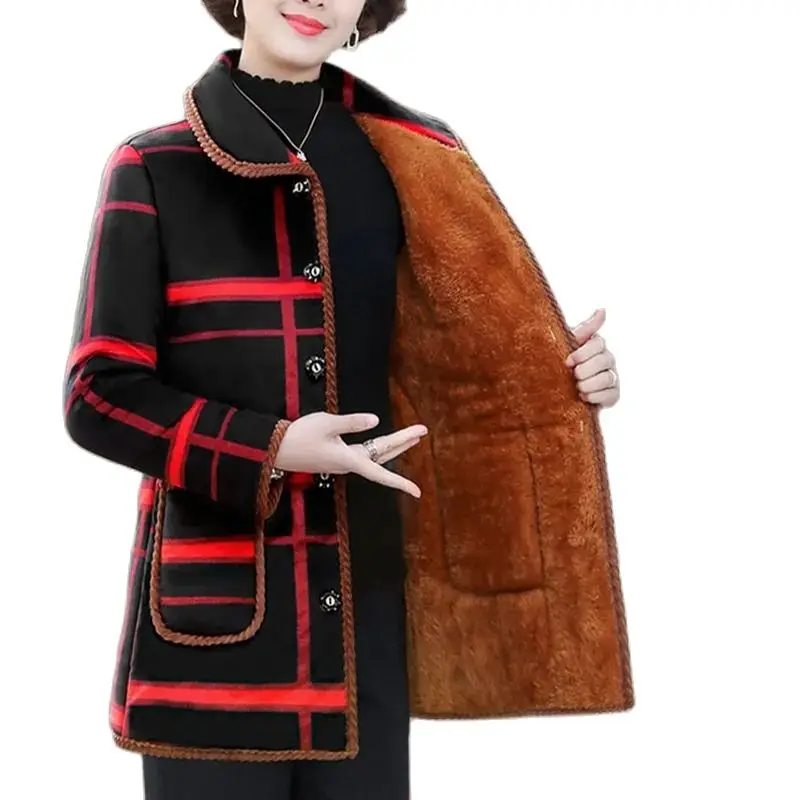 

Middle-Aged Elderly Mothers Add Velvet Thicken Cotton Coat Mid-Long Printing Keep Warm Down Cotton Clothes Winter Ladies Jacket