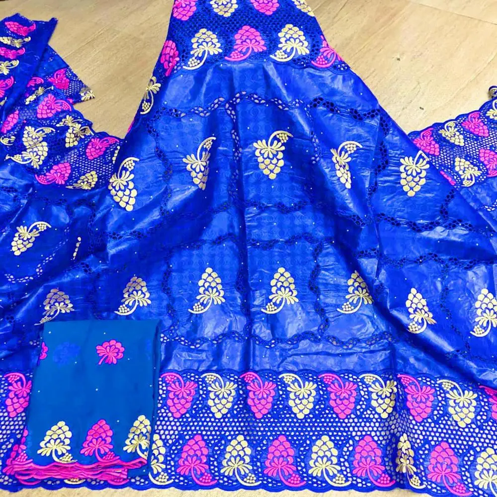 

African Lace Fabric High Quality African Bazin Riche Getzne Lace With Brode Embroidery Bazin Lace Fabric with Net Lace 7 Yards