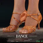 Туфли женские атласные с мягкой подошвой, обувь для латиноамериканских танцев, высокий каблук, сальса, импортная обувь из натурального атласа, 2360-B