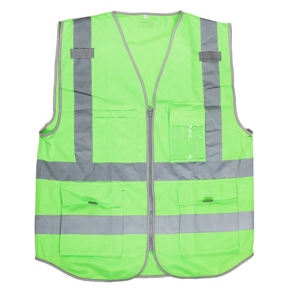 green Hi-Vis жилет безопасности W/Zipper Светоотражающая куртка безопасности жилет 4 кармана пальто безопасности рабочая одежда 73 см - Цвет: green