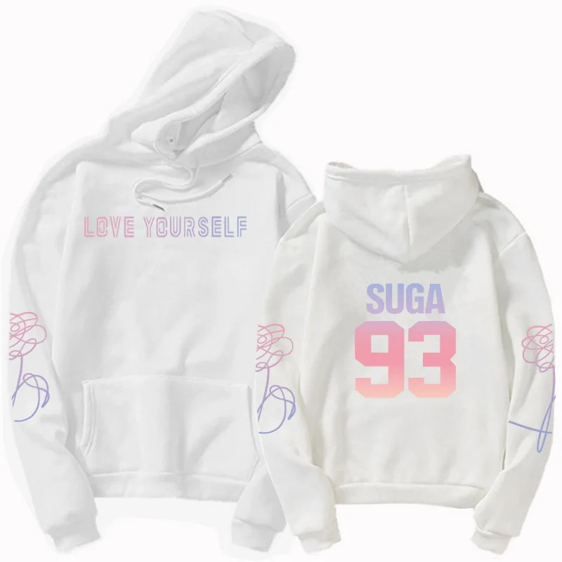 Jung kook suga v love yourself худи унисекс casual Корейская повседневная кофта с капюшоном kpop bangtan толстовка для мальчиков - Цвет: hoodies white 93