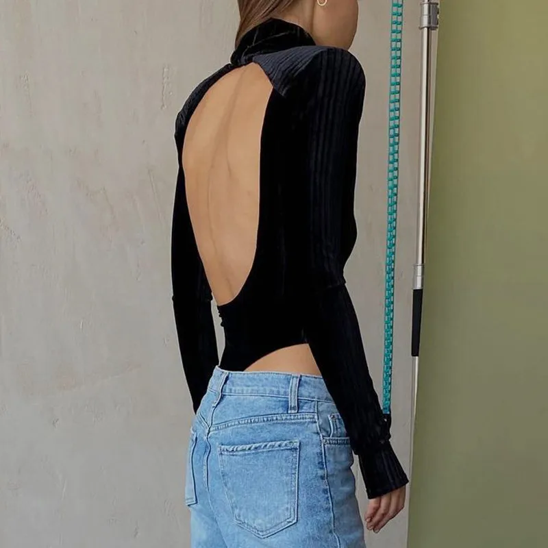 Женский комбинезон в рубчик однотонный Облегающий с длинным рукавом высоким