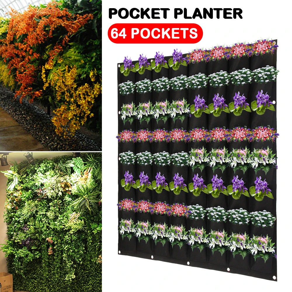Черные настенные сумки для посадки 64 кармана сумка выращивания растений