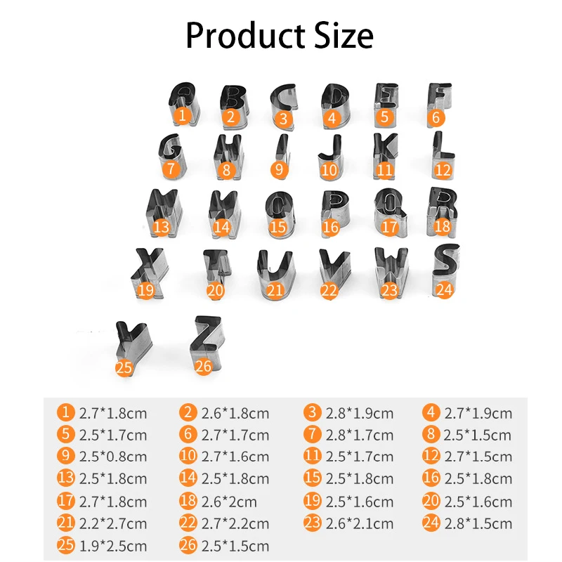 

26 Pieces Stainless Steel Alphabet Letter Cookie Cutters Mold Biscuit Moulds Puzzle 0-9 Arabic Numerals Cute Candy Biscuit Mold