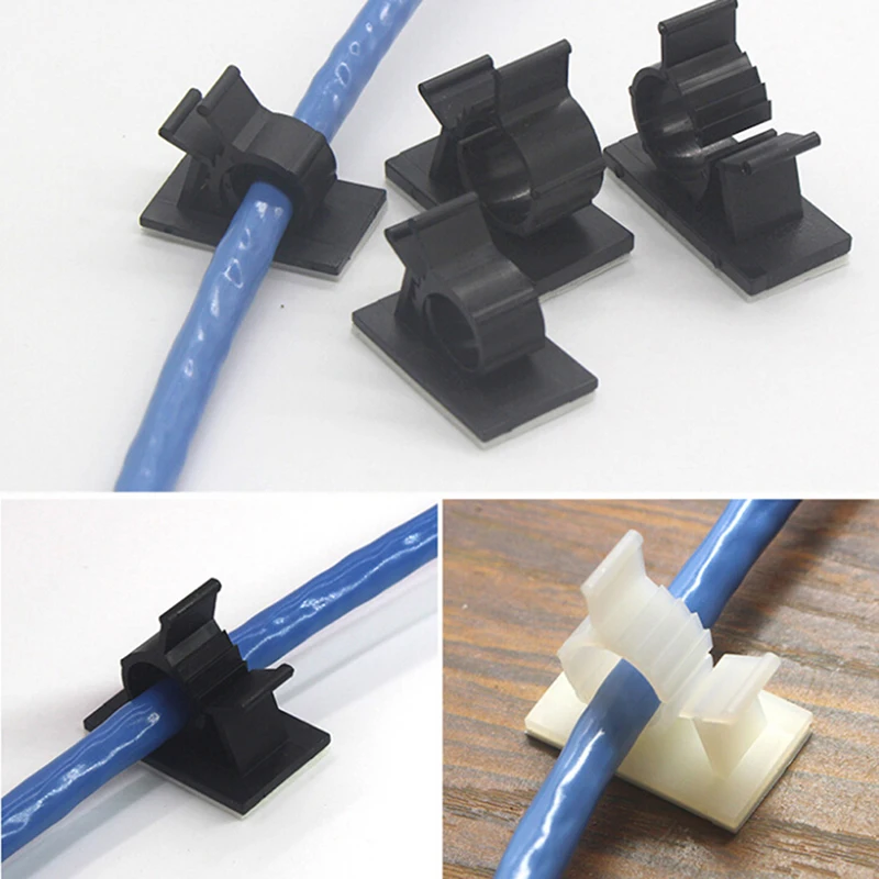 

10pcs Adhesive Cable Clamp Desk Wall Cord Clamps Cable Winder Drop Cord Wire Tie Fixer Fastener Tidy Holder Organizer Management