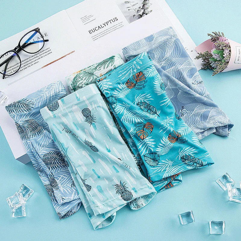 5Pcs/Lot Sexy Men's Underwear Flat Legged Shorts Ice Silk u Convex Bag Men's Underwear Flat Legged Pants Underwear Man
