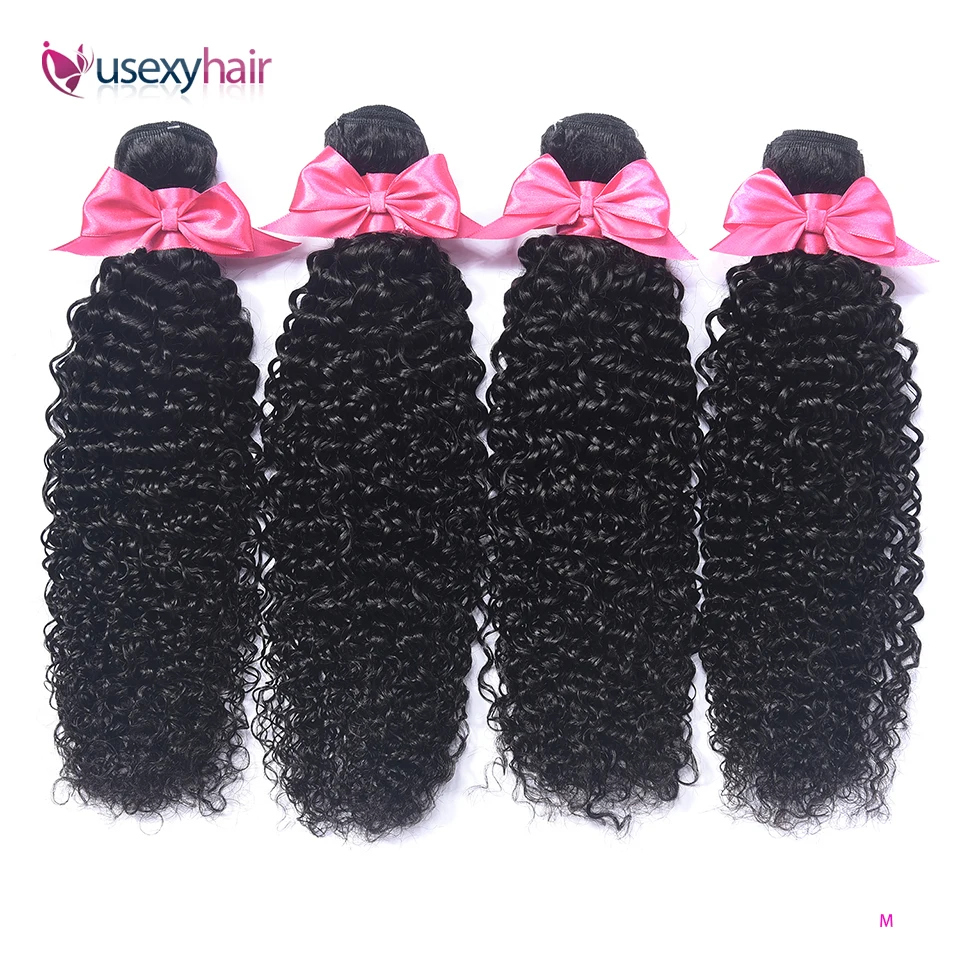 USEXY монгольский курчавый и вьющийся волос пряди Remy Пряди человеческих для