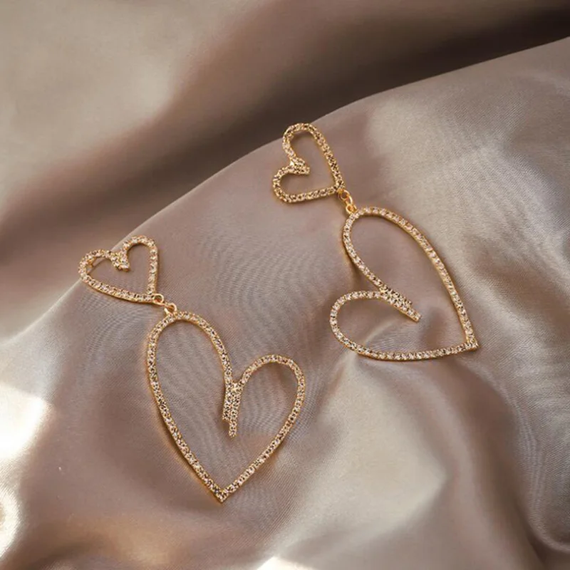 SHUANGR Elegant Exaggerated Heart-shaped Hanging Dangle Prevent Allergy Women Earrings Rhinestone Fashion | Украшения и