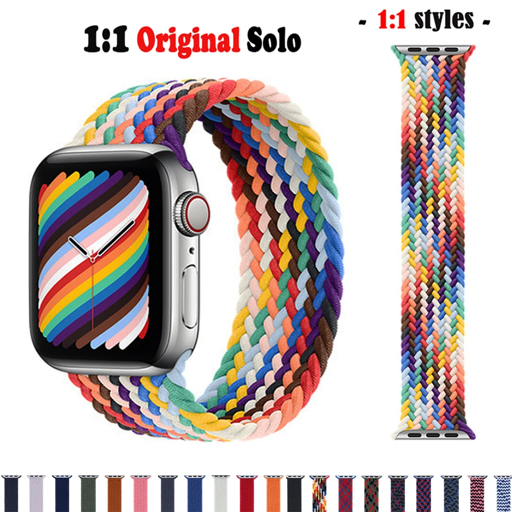

1:1 Braided Solo Loop strap For Apple watch band 44mm 40mm iWatch band 38mm 42mm Elastic bracelet Apple watch serie 6 5 4 3 se