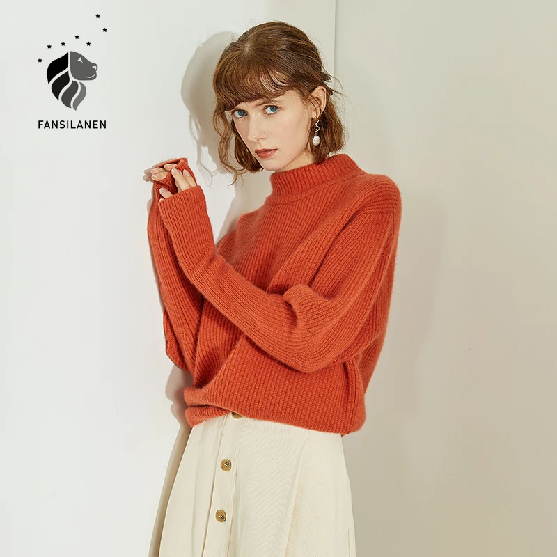 Женский вязаный свитер fansilзанен оранжевый пуловер в стиле ретро с длинными