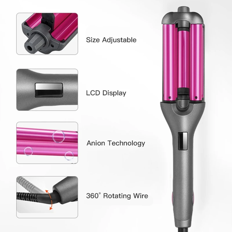 

US/EU Plug Women Negative Ion Hair Curler Ceramic Fast Heating LCD Digital Display Thermostat Curling Iron Styling Tool