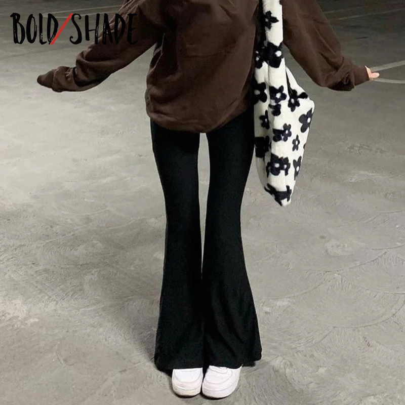 Bold Shade Grunge 90s Urban Style Boot Cut Pants High Waist Black Vintage Skinny Pants Fashion Indie Casual For Women Trousers