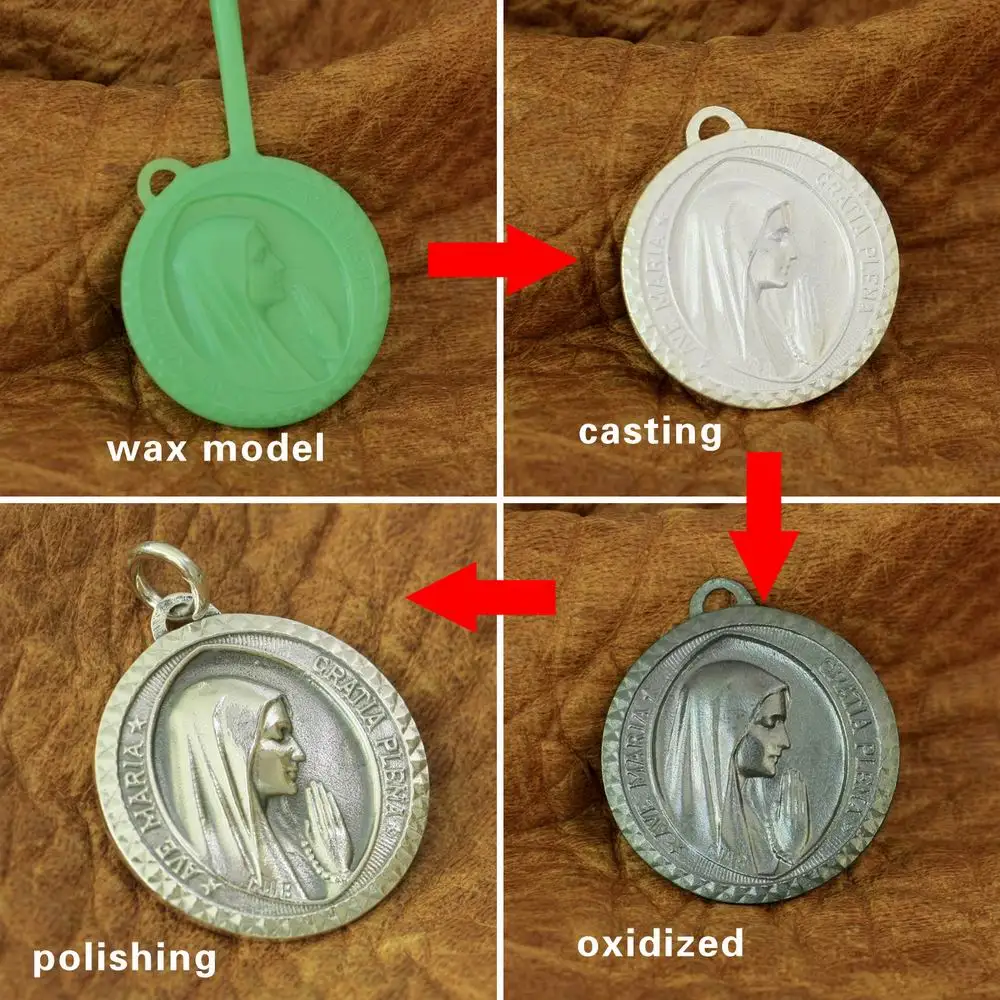 LINSION 925 серебро медальон Дева Мария подвески 2 стороны круглый кулон TA167