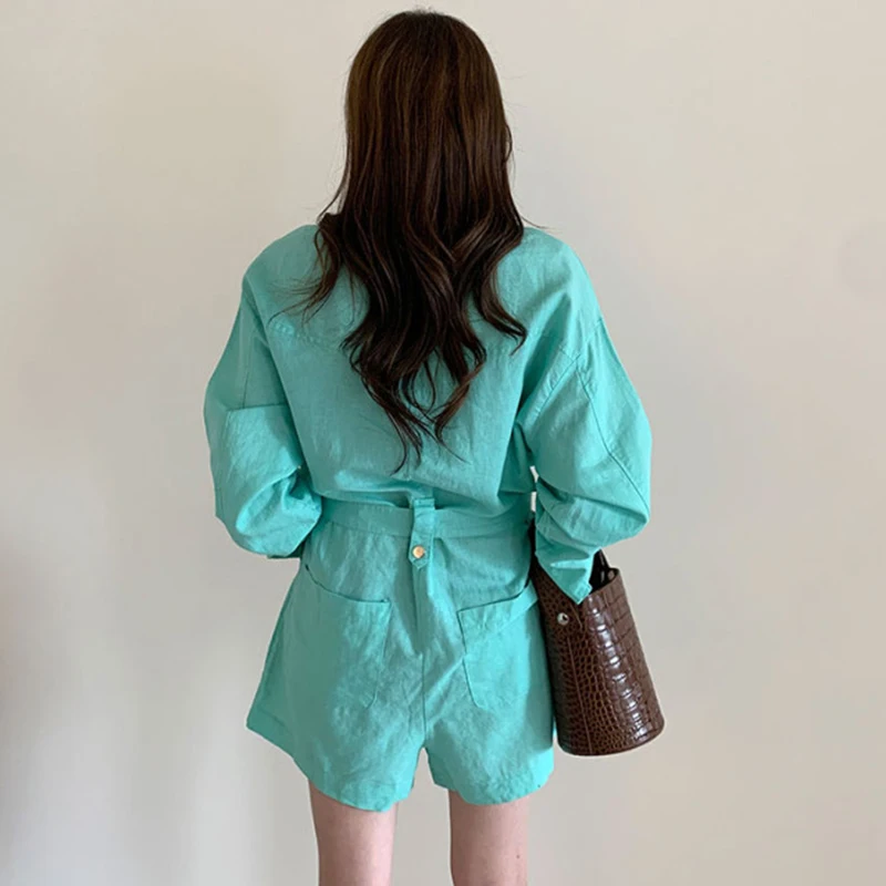 

Women Jumpsuit Long Sleeve Vintage Short Rompers Womens Jumpsuit Khaki Vintage Casual Jumpsuit Shorts Autumn 2020 New V162