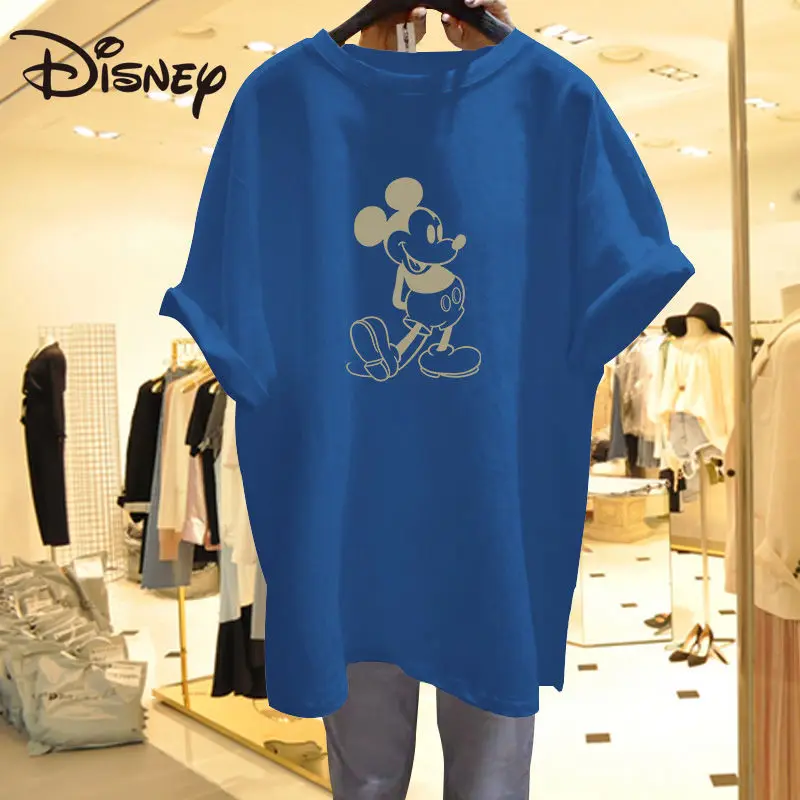 

Disney Summer Wear Fashion Mid-Length Loose Short-Sleeved Top Cartoon Mickey Series Cotton T-shirt Women's Clothing