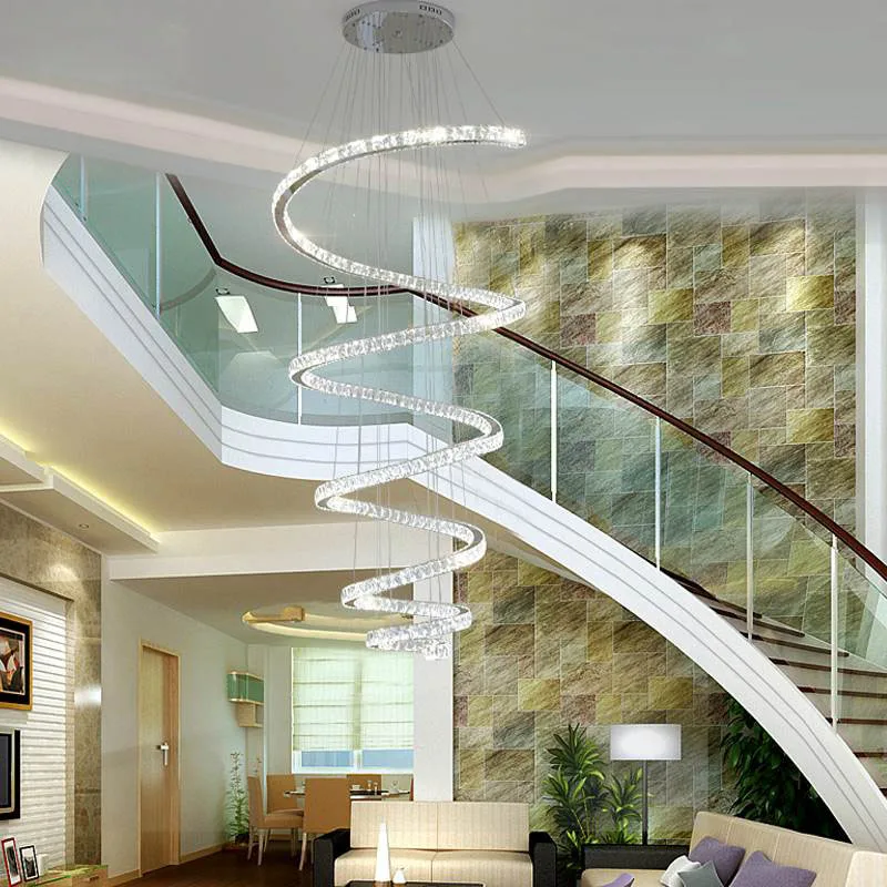 HAIXIANG Modern LED Remote Dimming Stairway Chandeleir Light Crystal Ceiling Pendant Lamp Big Size Lighting | Освещение