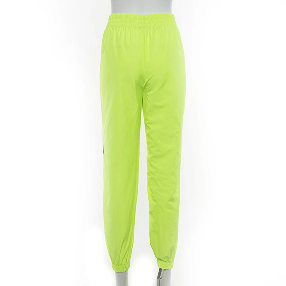 Неоновые зеленые брюки карго женские свободные повседневные Прямые весна осень