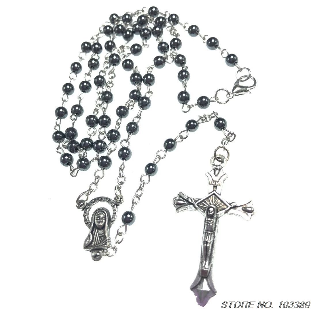 2pcs/pack Hematite Rosary Black Stone 4mm Bead blessed catholic rosary First Communion gifts | Украшения и аксессуары