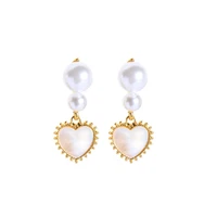 cute natural shell design pearls dangle drop earrings white shell heart drop earrings for woman manufacturers wholesale