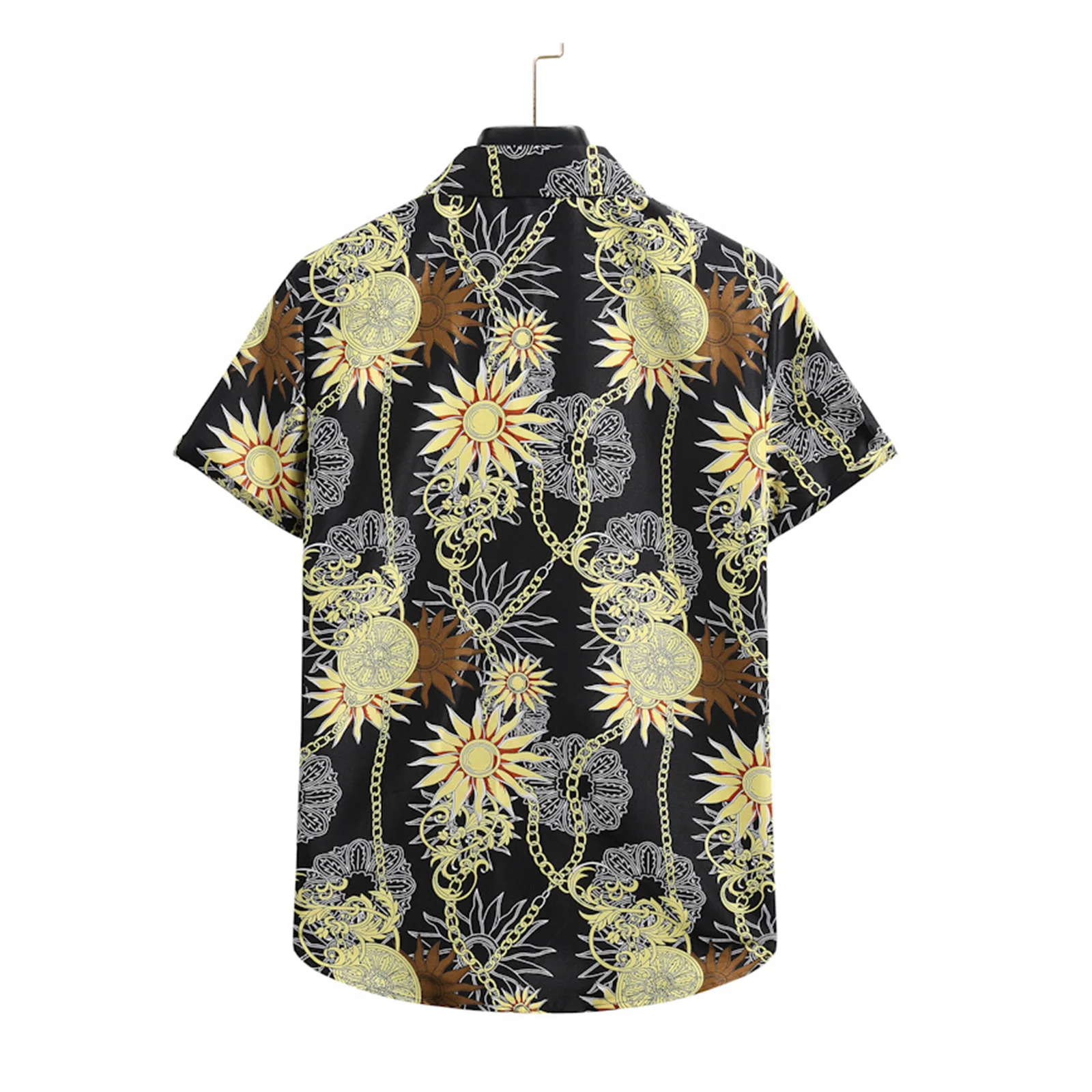 

Men Summer Shirt, Floral Chains Print Turn-Down Collar Short Sleeves Single-Breasted Blouse