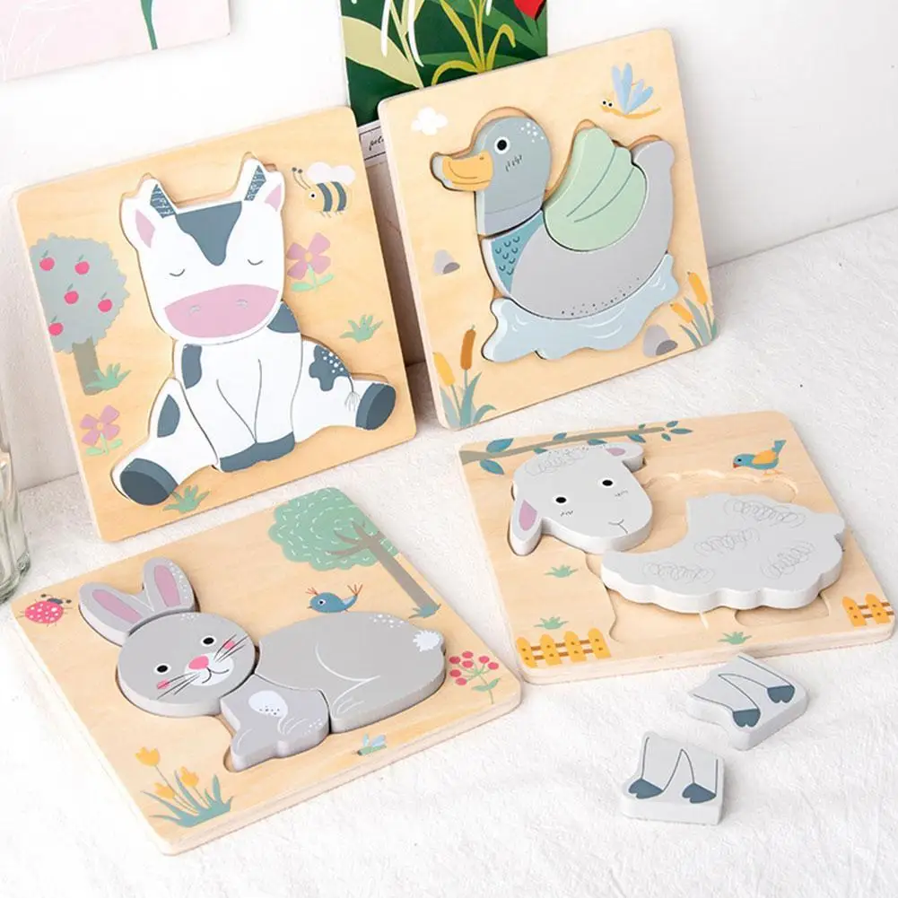 

1 Set Children's Wooden 3D Flat Puzzles Bright Colors And Shapes Children's Educational Toys For 1-2-3 Years Old Boys And Girls
