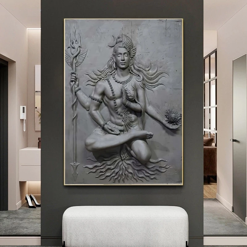 Индийский Будда фигурка гигантских богов лорд Шивы скульптура Картина на холсте