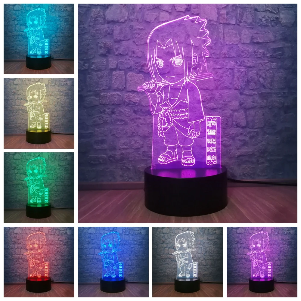 Новый аниме Наруто Саске Учиха 3D светодиодный Ночник светильник 7 цветов