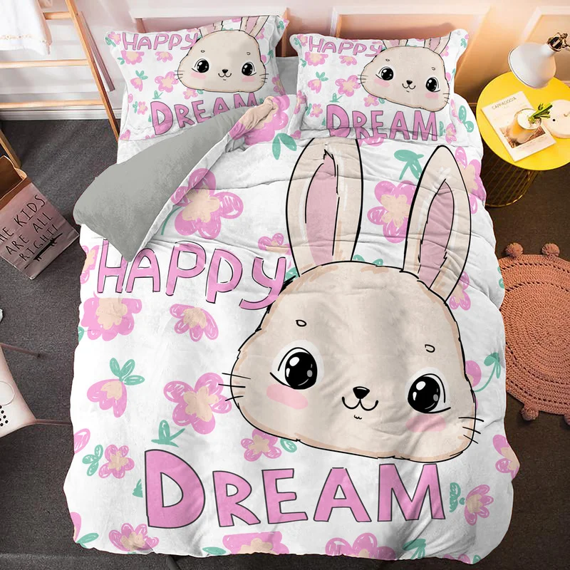 

3D Printed Cute Rabbit Pattern Duvet Cover Set 2/3Pcs with Pillow Case Bedding Sets Single Twin Full Queen King Size for Kids