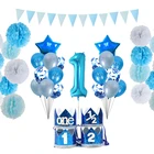Украшение на день рождения для маленьких мальчиков, 1 год, 2 год, Корона принца, голубой воздушный шар, набор С Днем Рождения, гирлянда, 1 год, Декор