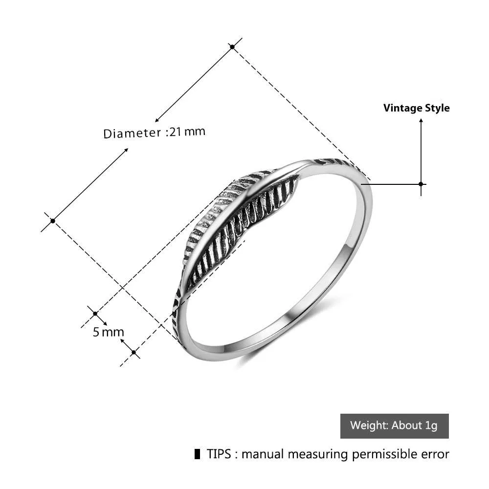 Женское Винтажное кольцо с перьями из тайского серебра окисленными листьями