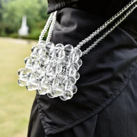 designer luxury ladies handmade bead bags mini cross shoulder bag clear crystal girl woven messenger bag high quality pear bags